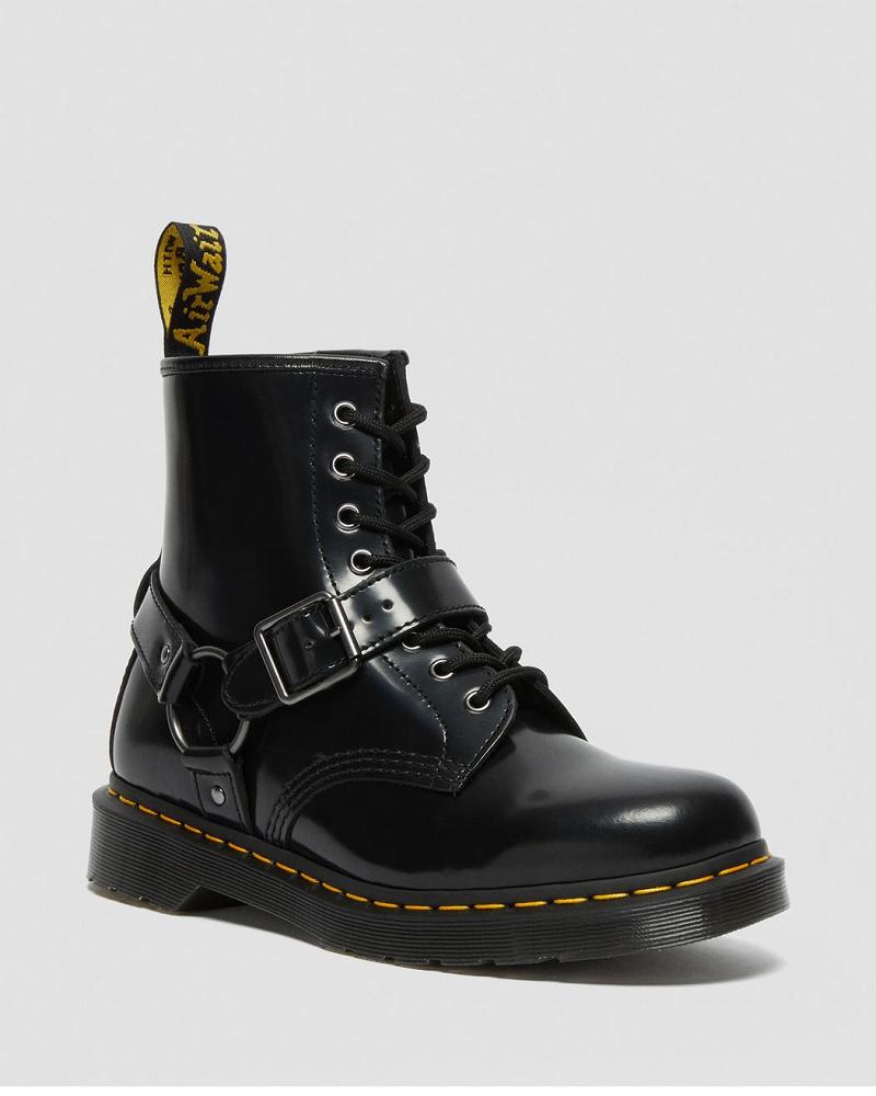 Black Men\'s Dr Martens 1460 Harness Leather Lace Up Boots | CA 514LIS